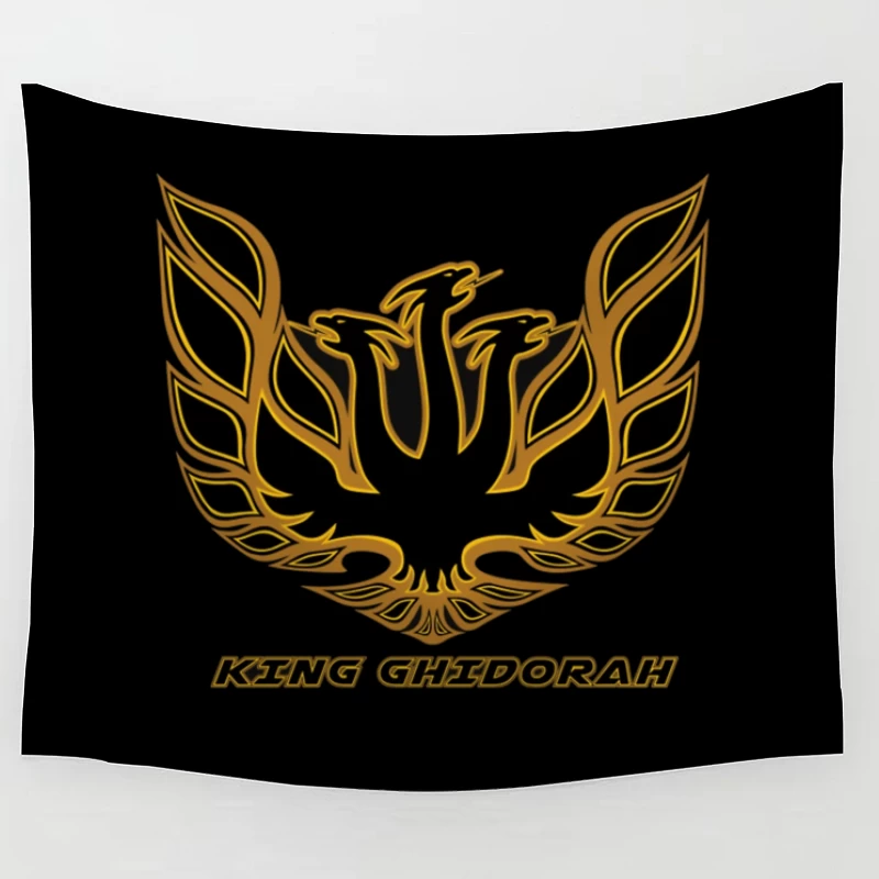 Black and Gold Phoenix King Ghidorah Emblem Logo Tapestry