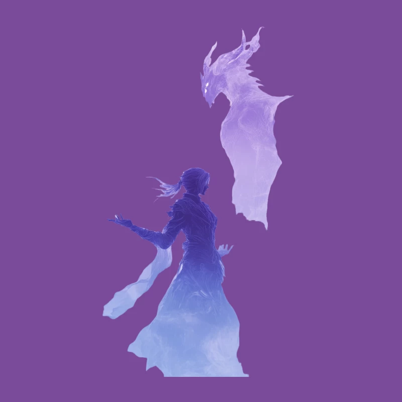 Ethereal Summoning: Dragon Silhouette in Purple Fantasy Female T-Shirt