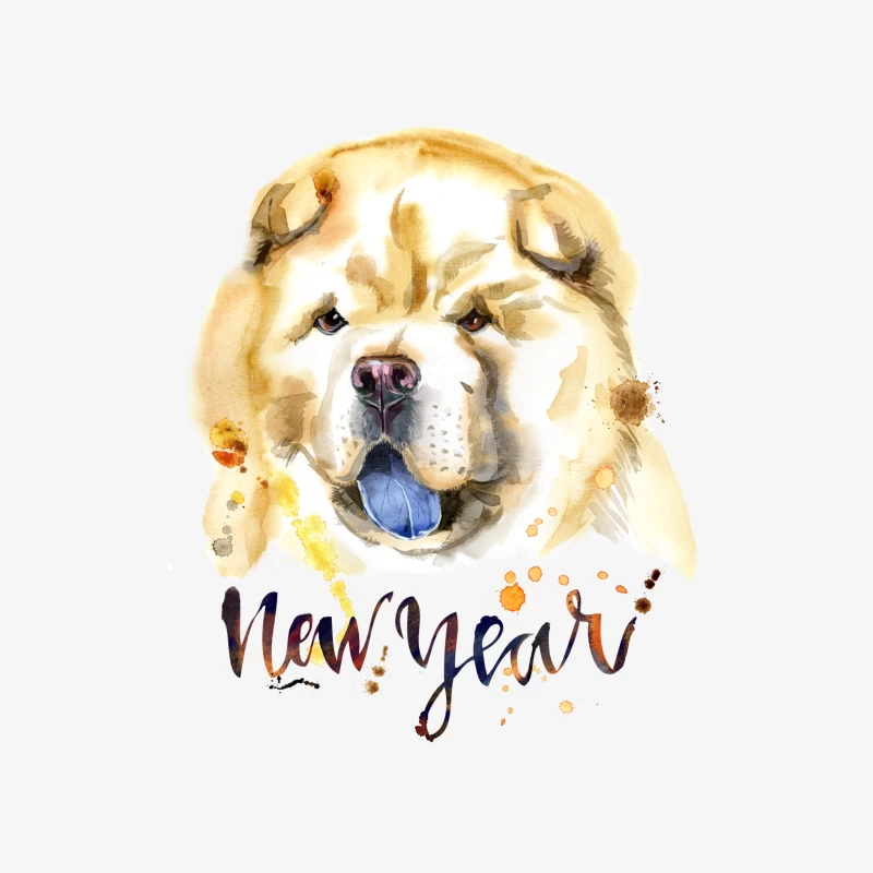 Portrait de Chien pour le Nouvel An Homme Manches Longues T-Shirt