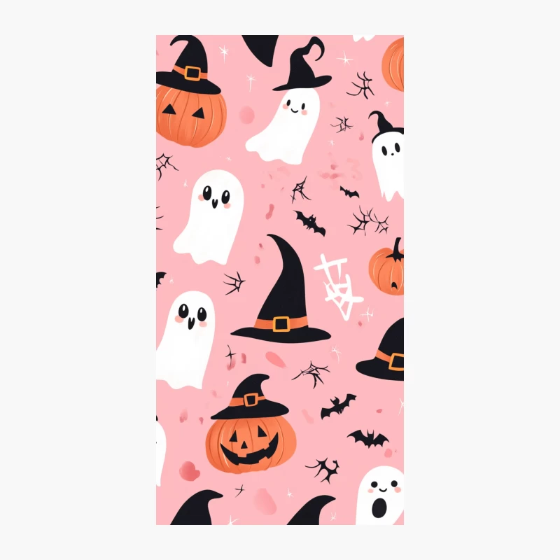 Cute Halloween Pattern with Ghosts and Pumpkins on Pink iPhone Case