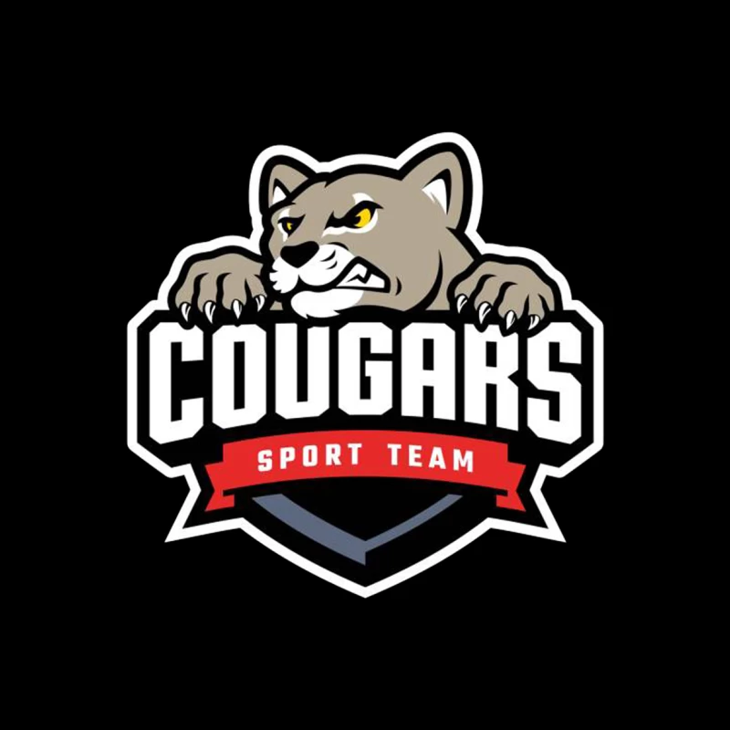 Fierce Cougar Sports Team Logo with Red Banner Throw Pillow