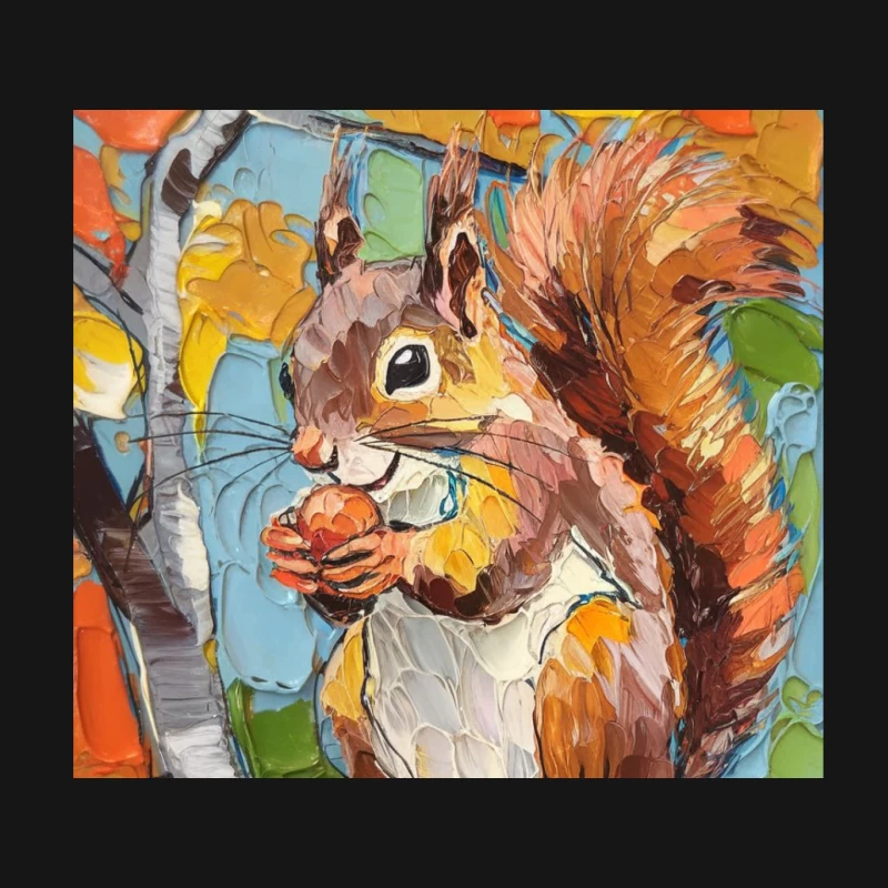 Vibrant Impressionist Painting of Autumn Squirrel on Branch Mouse Pad