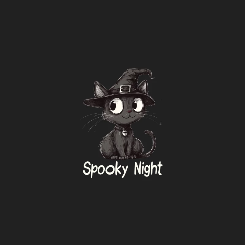 Cute Black Cat in Witch Hat: Spooky Halloween Illustration Bucket Hat