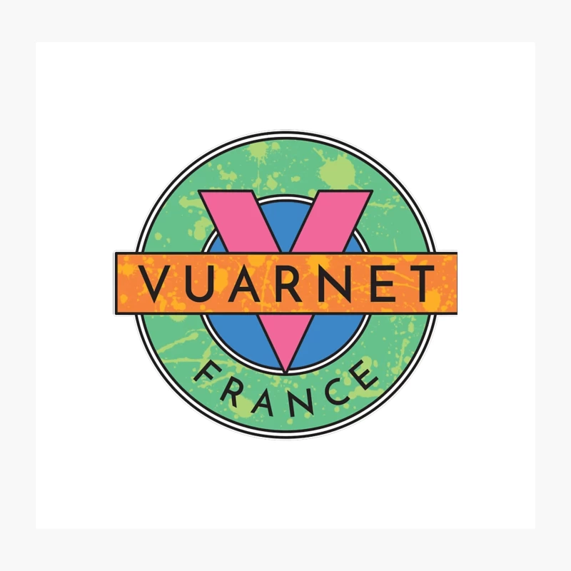 Colorful Retro Vuarnet France Circular Logo Design Throw Pillow
