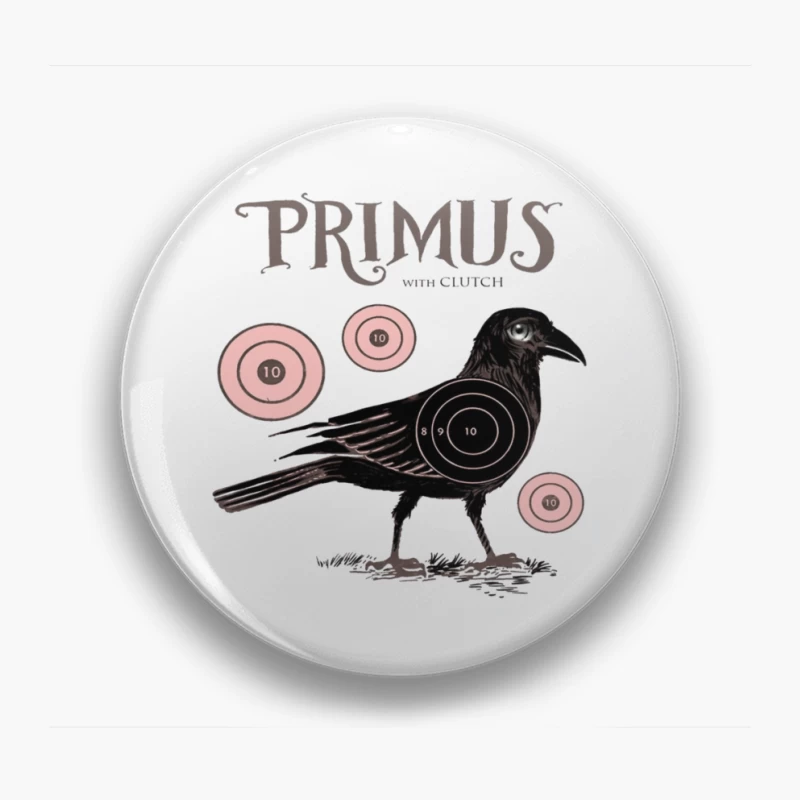 Vintage-Style Primus Concert Poster with Crow and Target Designs Pin