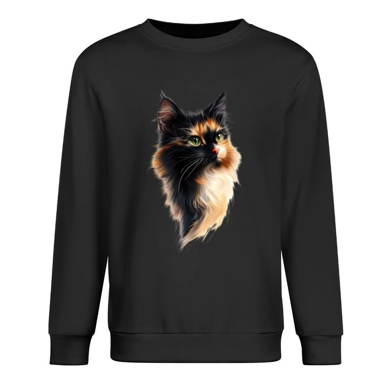 Stunning Portrait of a Fluffy Multicolored Cat Male Pullover Sweatshirt