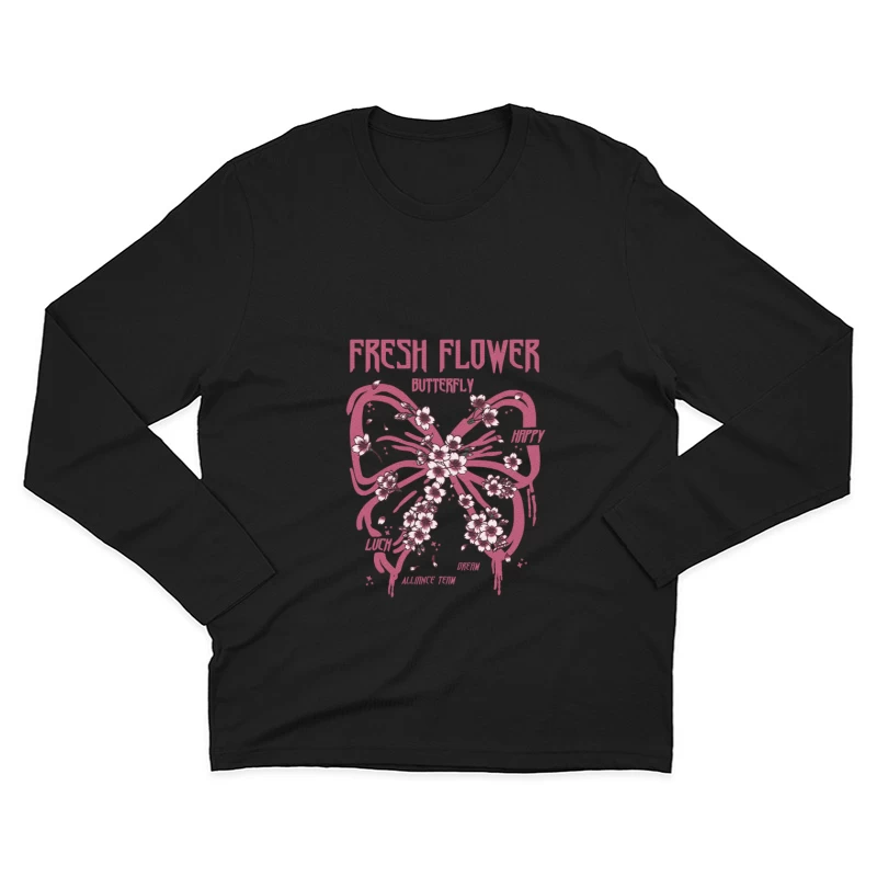 Frische Blumen Schmetterling Design Herren Langarm T-Shirt