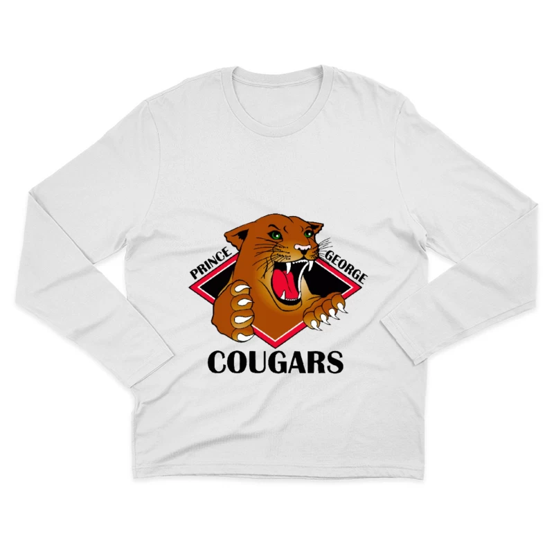 Prince George Cougars Sports Team Logo with Fierce Cougar Mascot Male Long Sleeve T-Shirt