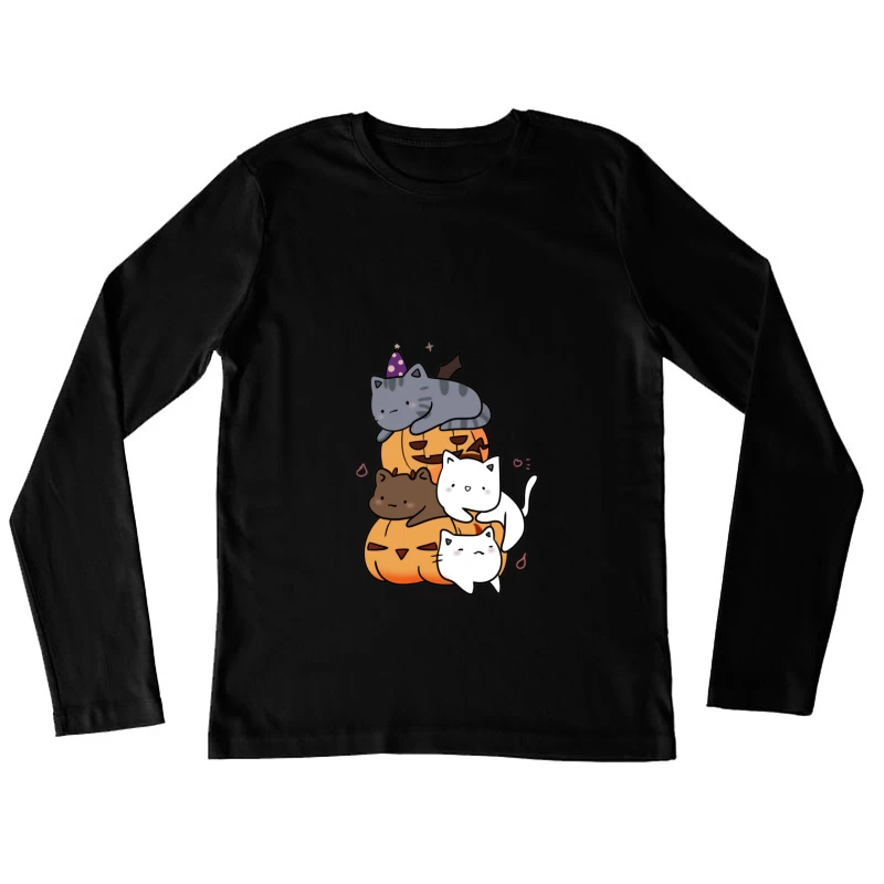 Niedliche Katzen mit Kürbissen Damen Langarm T-Shirt