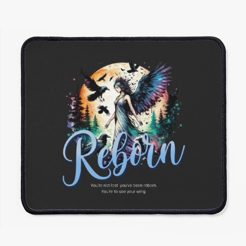 Ethereal Angel Reborn in Mystical Forest Sunset Mouse Pad