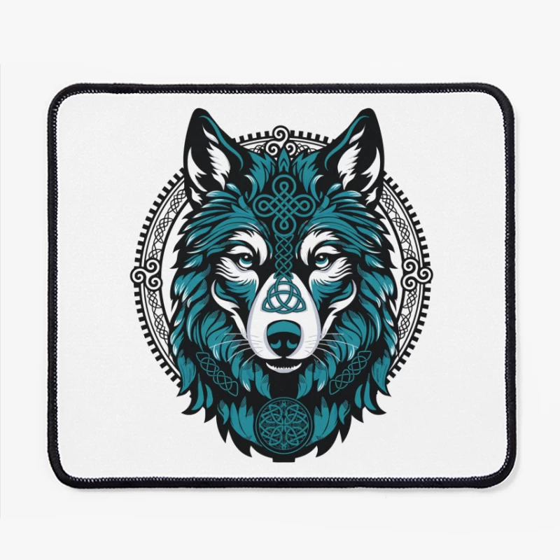 Majestic Celtic Wolf – Teal Knotwork Design Mouse Pad