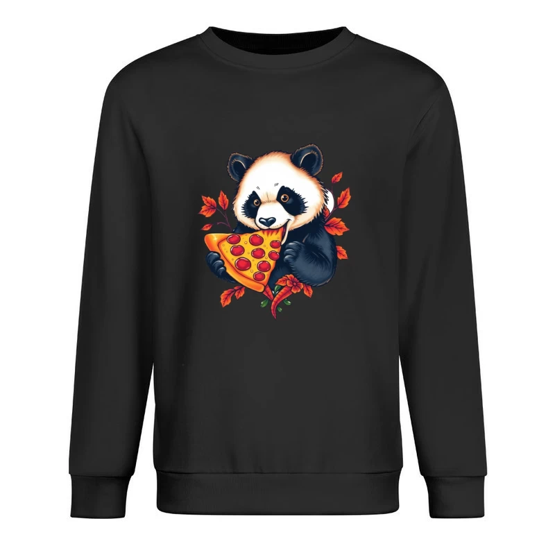 Cute Panda Bear Eating Pizza Male Pullover Sweatshirt