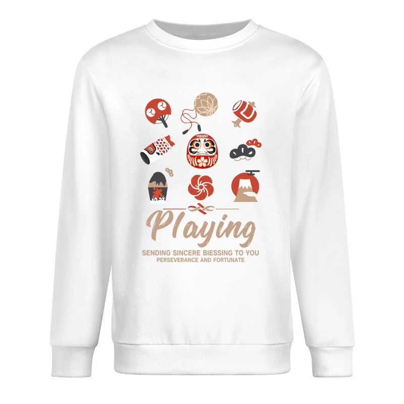 Japanische Glückssymbole und Wünsche Herren Pullover Sweatshirt