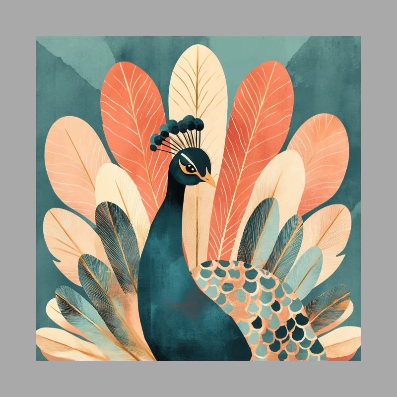 Stylized Peacock Illustration: Decorative Colorful Graphic Art Female Pullover Hoodie