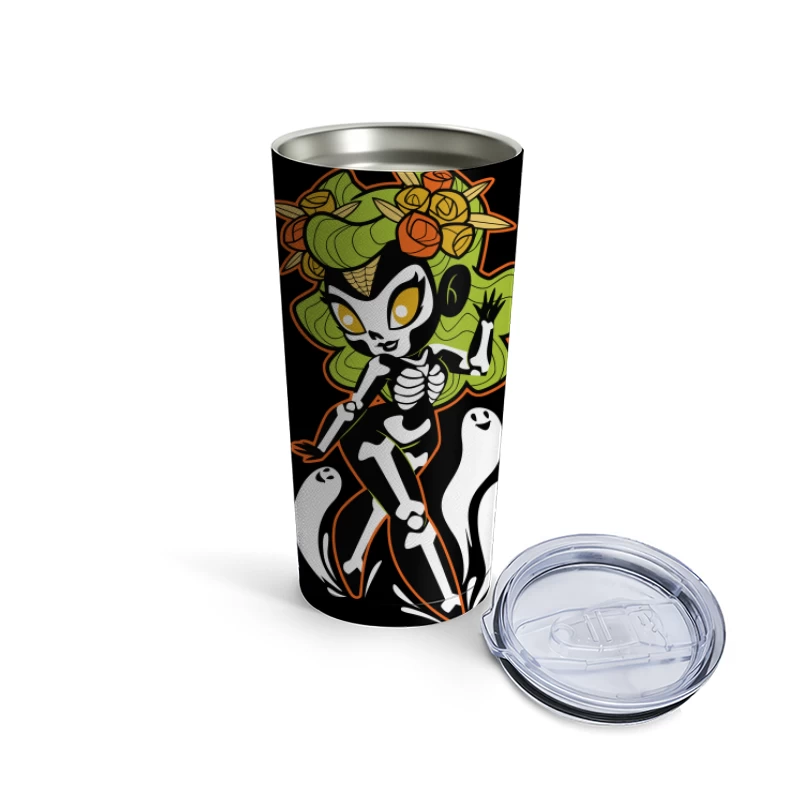 Ghostly Floral Skeleton Character Travel Mug