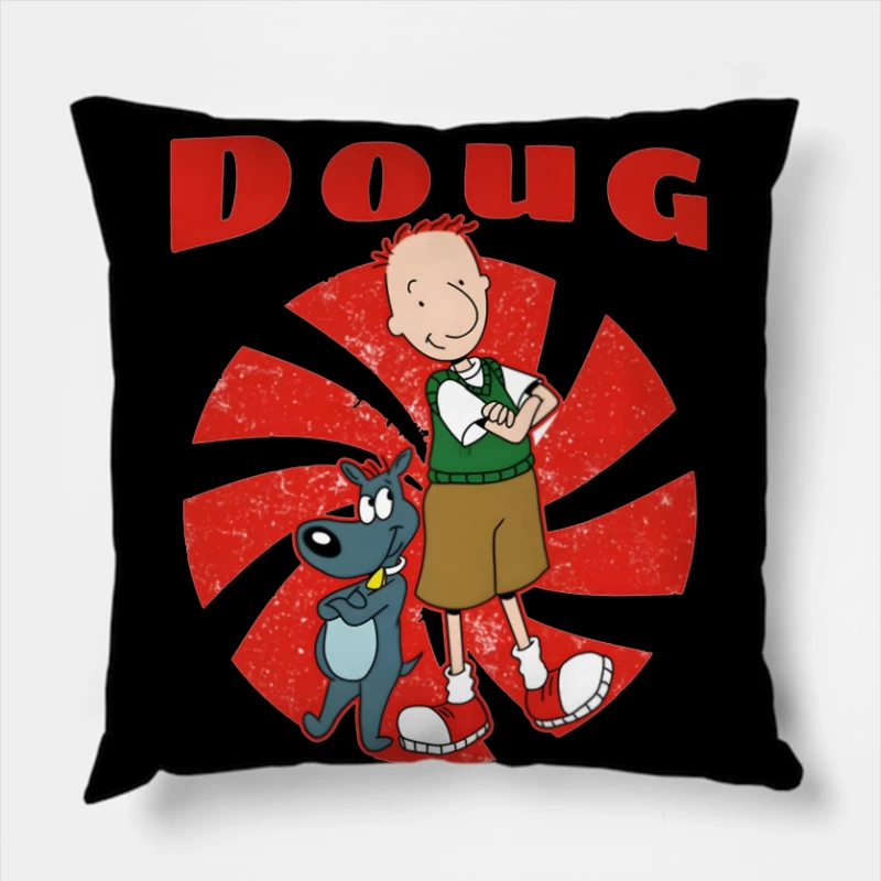 Doug and Porkchop: Classic Nickelodeon Cartoon Characters Throw Pillow