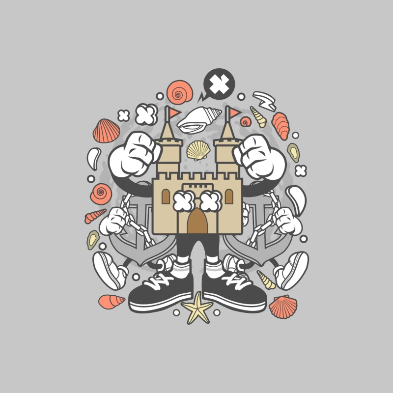 Château animé et éléments marins Homme Manches Longues T-Shirt