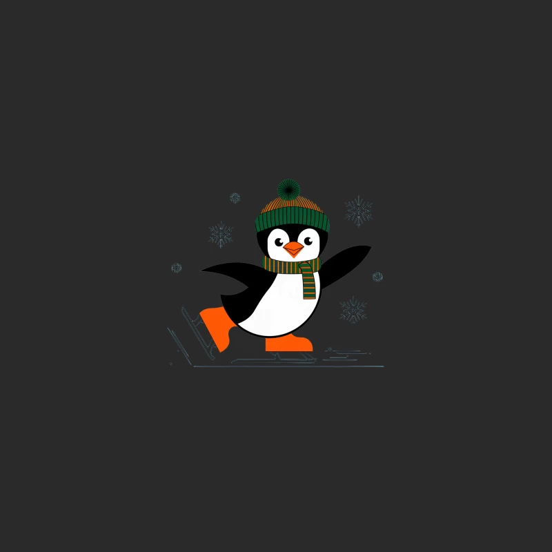 Cute Cartoon Penguin Ice Skating in Winter Wear Baseball Cap