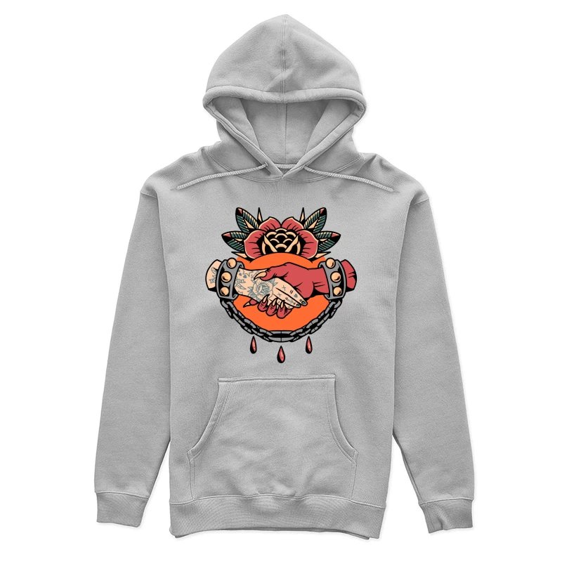 Symbolic Handshake Artwork with Floral and Chain Elements Female Pullover Hoodie