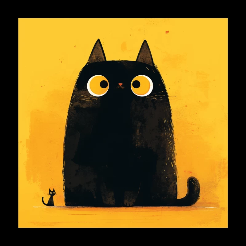 Adorable Black Cat with Big Yellow Eyes - Minimalist Illustration Throw Pillow