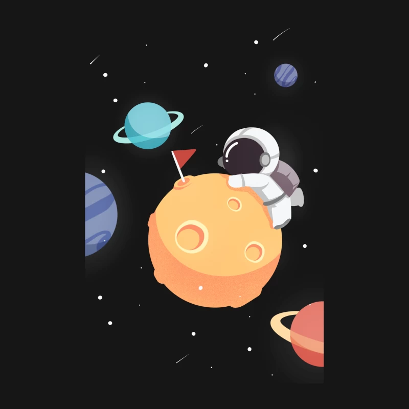 Astronaut auf Planeten mit bunten Planeten im Weltraum Herren T-Shirt