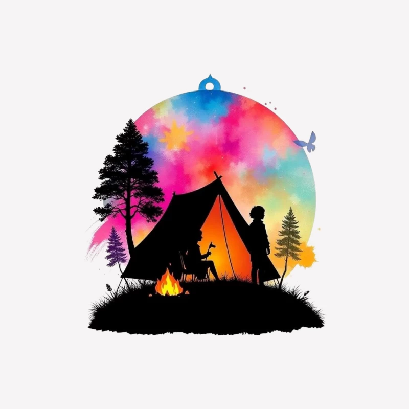 Magical Camping Night Under Colorful Aurora Sky Male T-Shirt