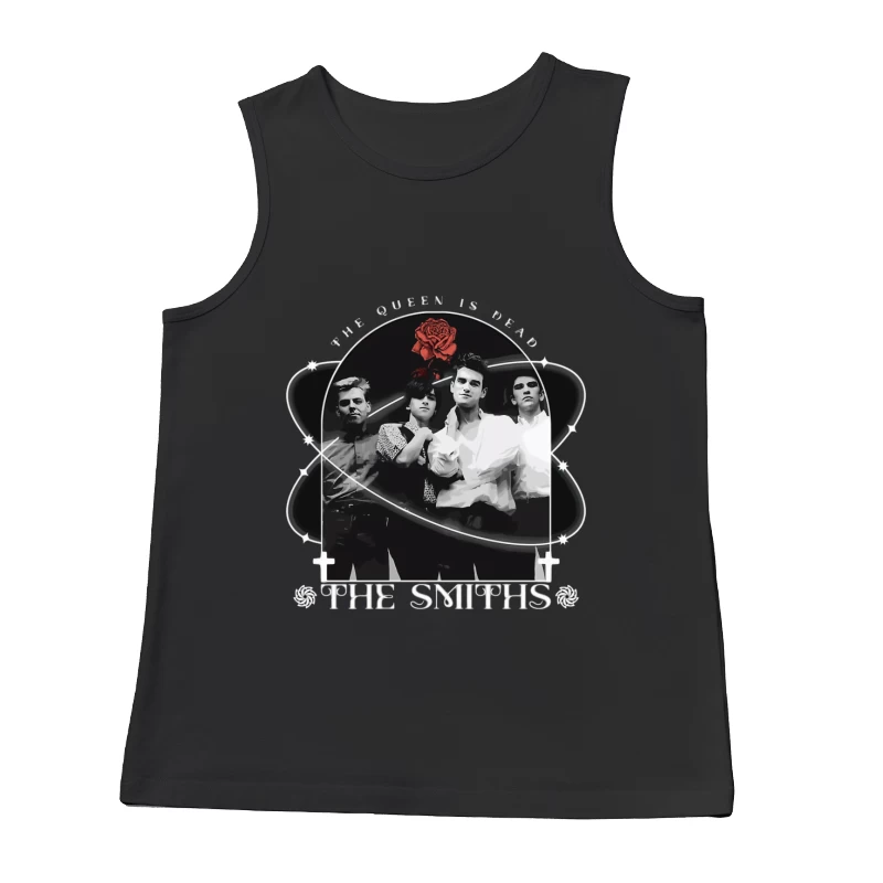 The Smiths - Vintage Black and White Band Portrait with Red Rose Male Tank Top