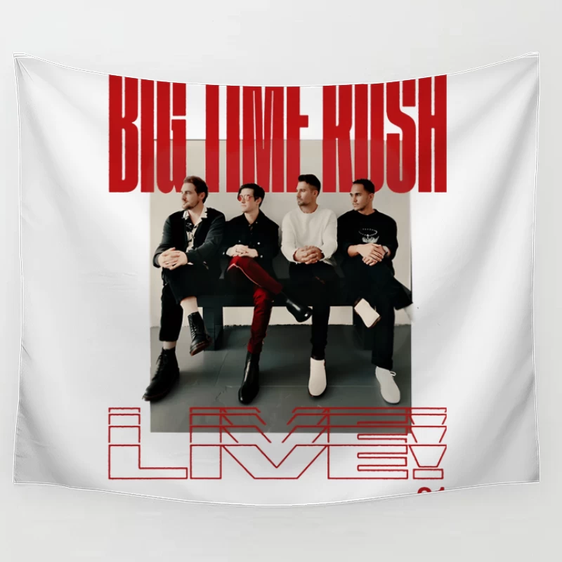 Big Time Rush Band Promotional Photo with Red Typography Design Tapestry