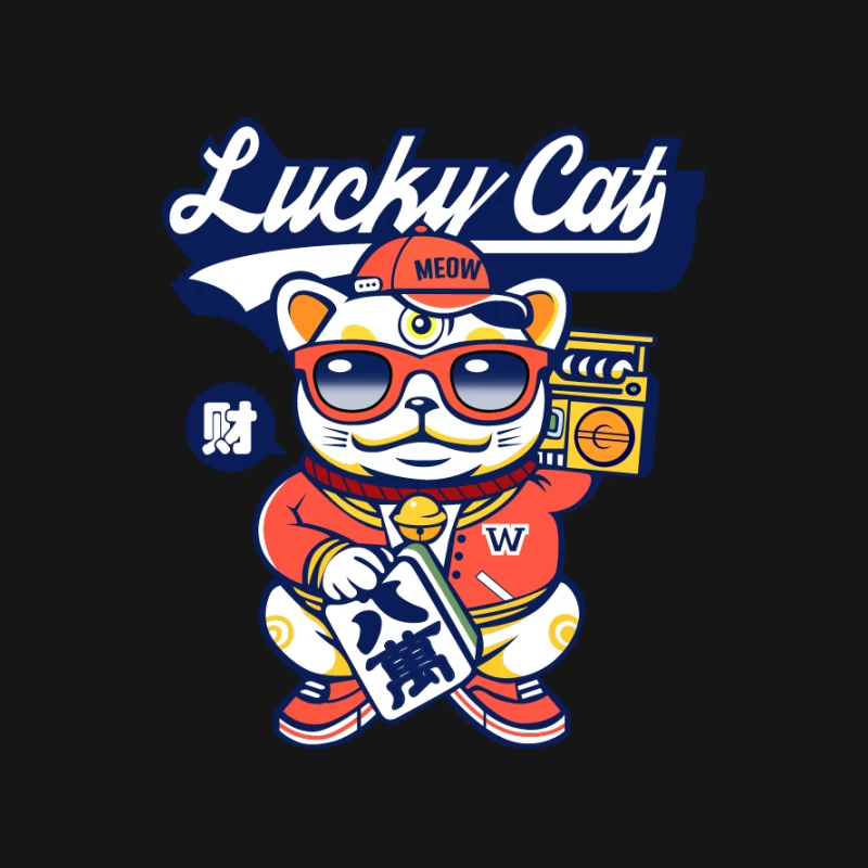 Coole Glückskatze mit Sonnenbrille Herren Langarm T-Shirt