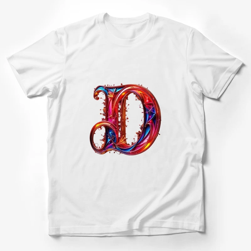 Ornate Gothic Letter D with Vibrant Red and Blue Design Male T-Shirt