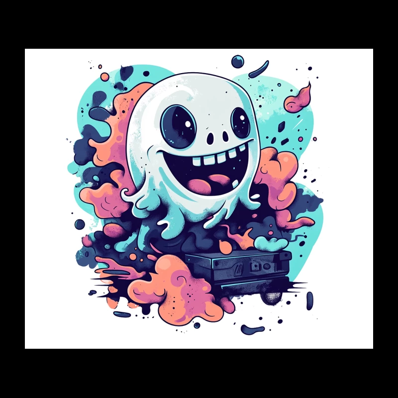 Playful Ghost with Colorful Swirls Gaming Art Tapestry