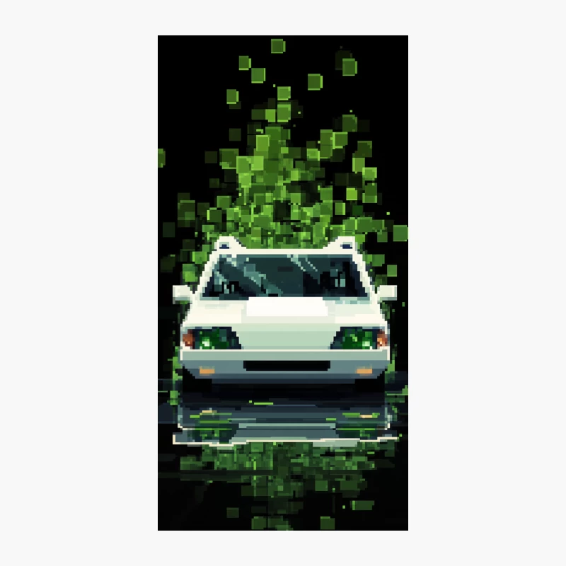 Retro Pixel Art: Green Digital Car Abstraction iPhone Case