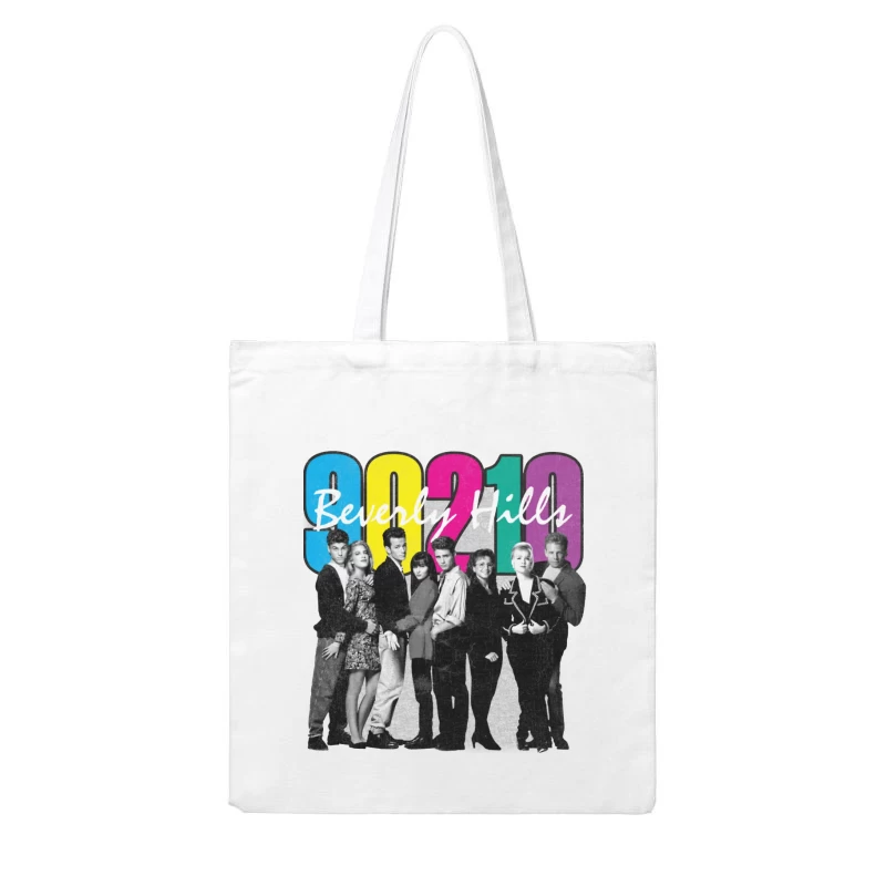 Beverly Hills 90210 Retro TV Show Cast Photo with Colorful Logo Cotton Tote Bag