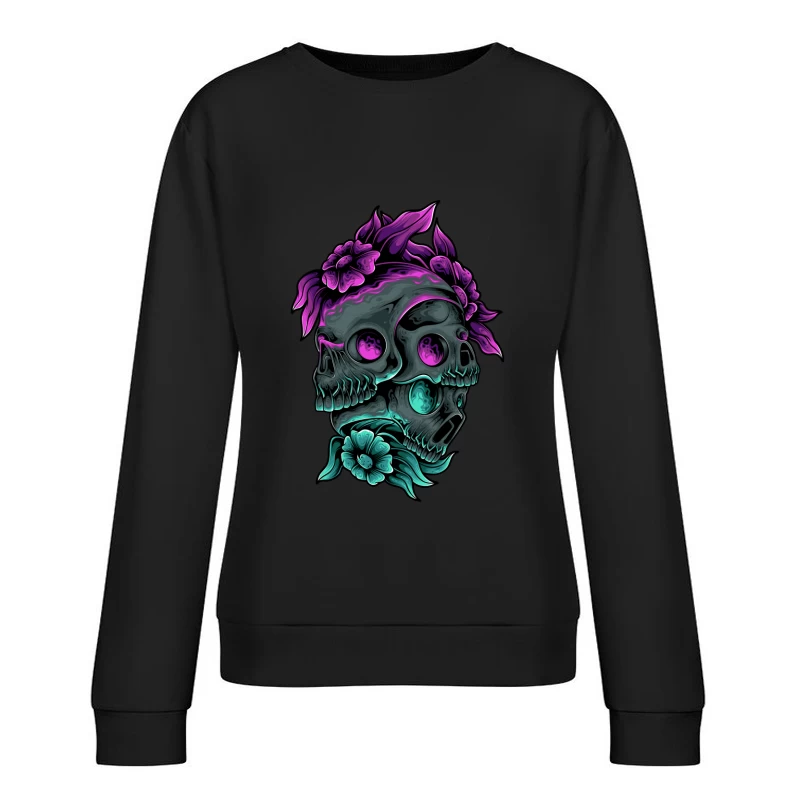 Colorful Skull Art with Floral Elements Female Pullover Sweatshirt