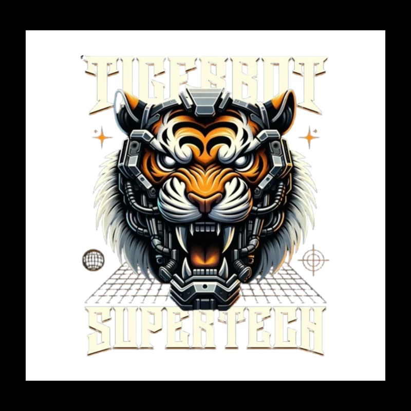 Cybernetic Tiger Head with Futuristic Tech Enhancement Throw Pillow