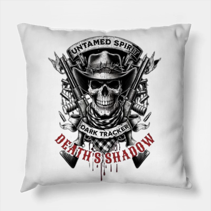 Untamed Spirit Dark Tracker Death's Shadow Skull with Crossed Guns Throw Pillow