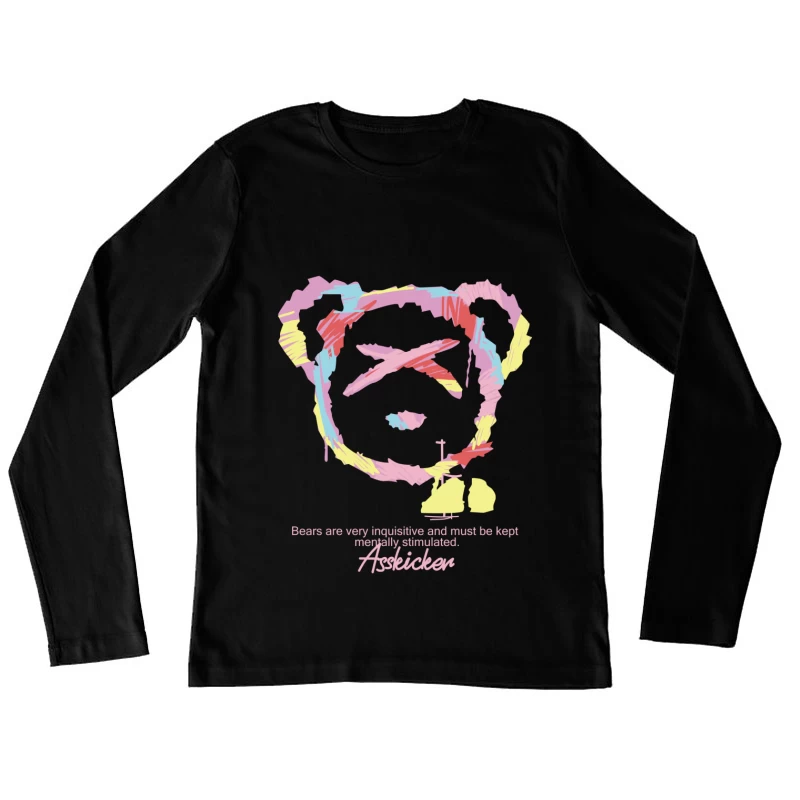 Bunter Bärenkopf mit Spruch Damen Langarm T-Shirt