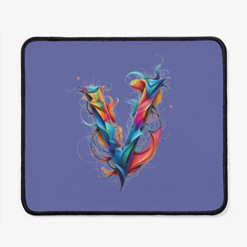 Vibrant Abstract Watercolor Letter V Design Mouse Pad