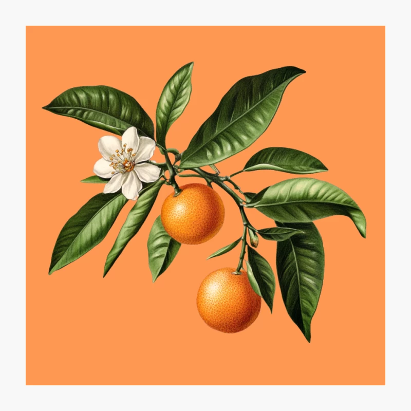 Botanical Illustration of Orange Branch with Fruit and Blossom Pin