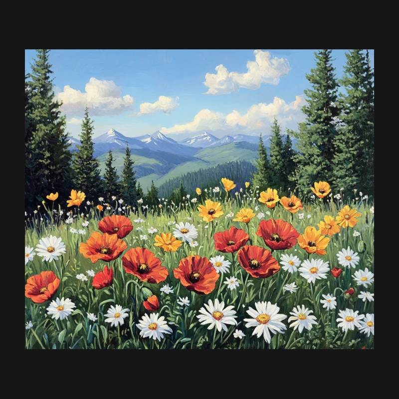 Vibrant Wildflower Meadow with Mountain Vista Mouse Pad