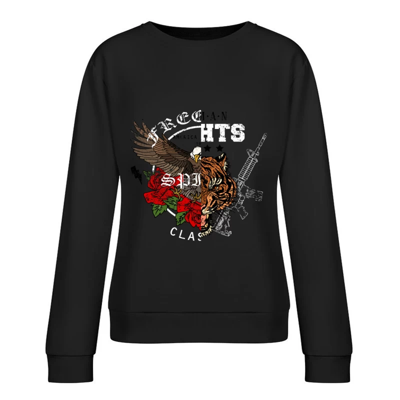 Aigle et tigre avec fusil et fleurs Femme Sweat-shirt à enfiler