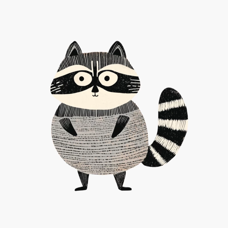 Cute Black and White Cartoon Raccoon Illustration with Striped Tail Cotton Tote Bag