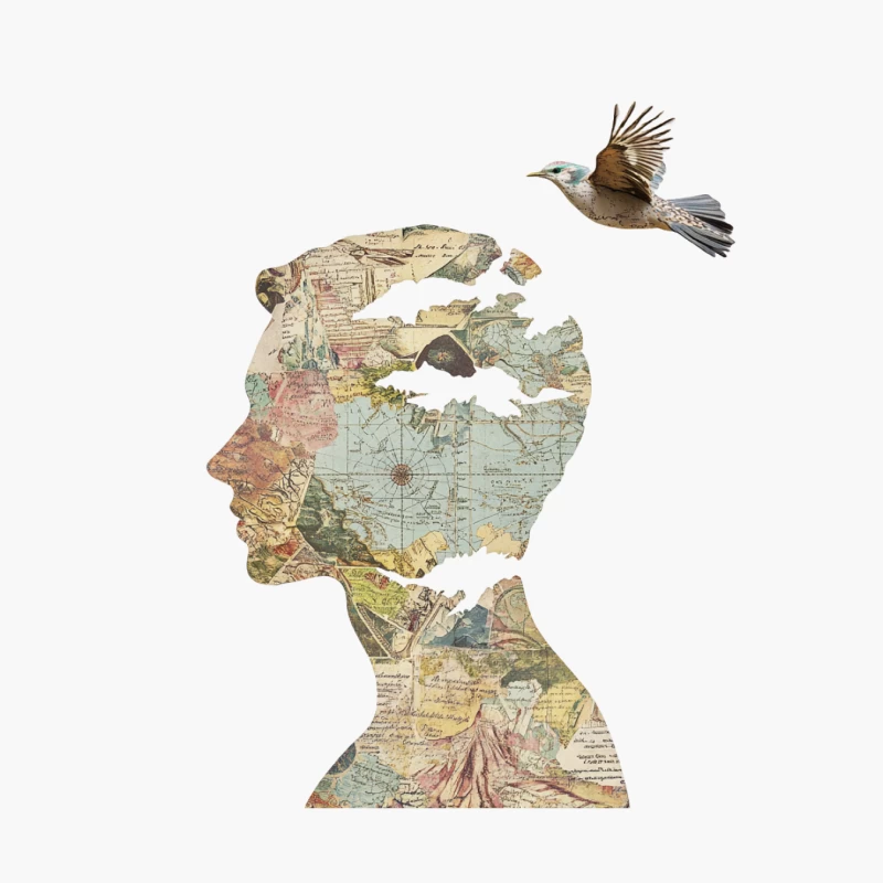 Imaginative Journey: A Silhouette Mapped with Wanderlust Cotton Tote Bag