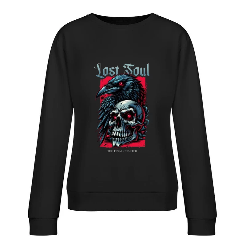 Lost Soul: Gothic Raven and Skull Dark Fantasy Illustration Female Pullover Sweatshirt