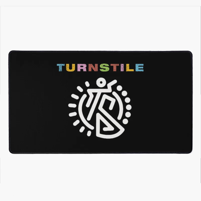 Colorful Turnstile Logo Design with Geometric Pattern Desk Mat