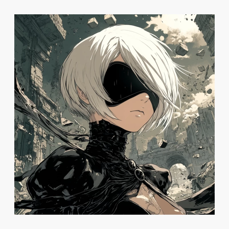 Blindfolded Cyberpunk Anime Character in Dystopian Future Pin
