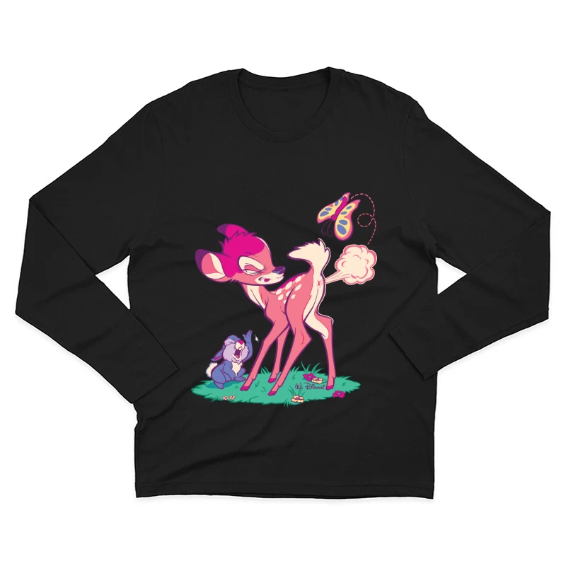 Cute Cartoon Deer with Butterfly Male Long Sleeve T-Shirt