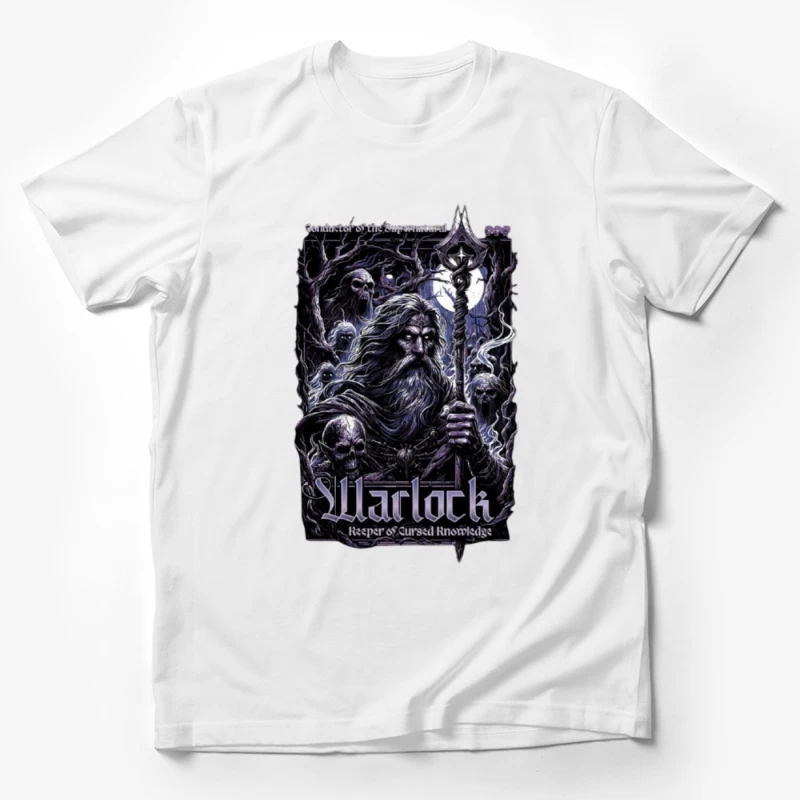 Dark Wizard with Staff Among Skulls - Gothic Fantasy Art Male T-Shirt