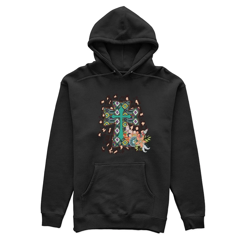 Dekoratives Kreuz mit Blumen und Mustern Damen Pullover Hoodie