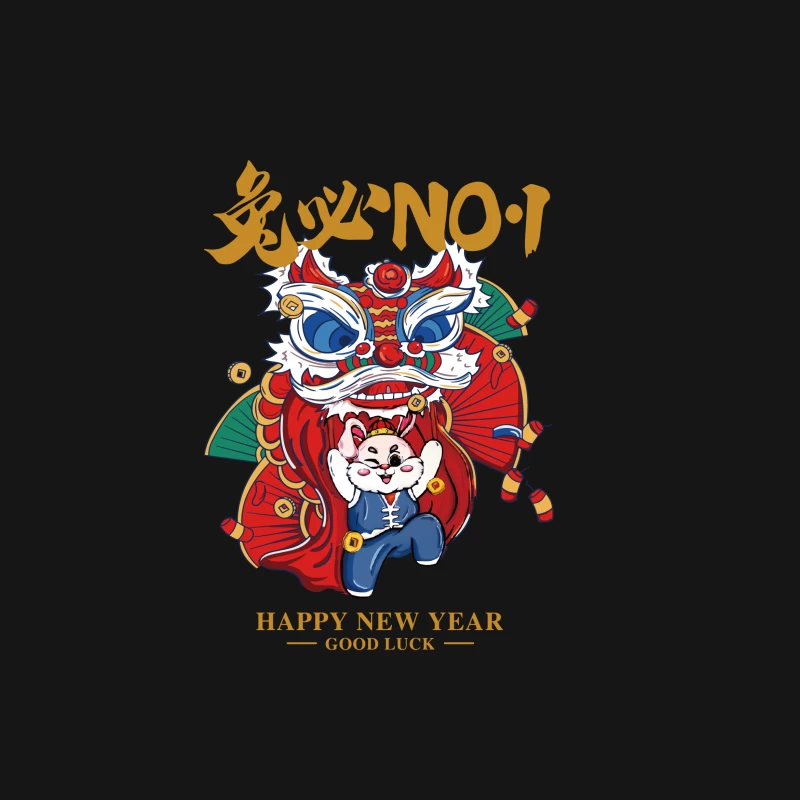 Glücklicher Neujahrs-Löwentanz mit Katze Herren T-Shirt
